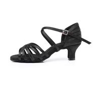 Morbuy Chaussures Danse Latine Femme Talon 5cm, Chaussures Latine Petit Talon Confortable Élégant Bout Ouvert T-Strap pour Danse Salon Tango Bachata Cha Cha, Toutes Les Niveaux (Noir,42)