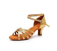 Morbuy Chaussures Danse Latine Femme Talon 5cm, Chaussures Latine Petit Talon Confortable Élégant Bout Ouvert T-Strap pour Danse Salon Tango Bachata Cha Cha (Or,41)