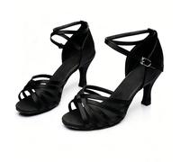 Morbuy Chaussures Danse Latine Femme Talon 5cm, Chaussures Latine Petit Talon Confortable Élégant Bout Ouvert T-Strap pour Danse Salon Tango Bachata Cha Cha (Noir,41)