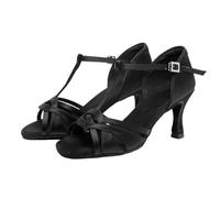 Morbuy Chaussures Danse Latine Femme Talon 7.5 cm, Chaussures Latine Talons Hauts Confortable Élégant Bout Ouvert Bride en T 34-41 EU pour Danse Salon Tango Bachata Cha Cha (Noir,40)