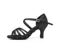 Morbuy Chaussures Danse Latine Femme Talon 7cm, Chaussures Latine Petit Talon Confortable Élégant Bout Ouvert T-Strap pour Danse Salon Tango Bachata Cha Cha, Toutes Les Niveaux (Noir,39)