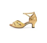 Morbuy Chaussures de Danse Latine Femme, Sandales de Danse Salsa avec Talon 5.5cm, Chaussures de Salon Professionnelles pour Danse Salon Tango Bachata Cha Cha (Doré,34)