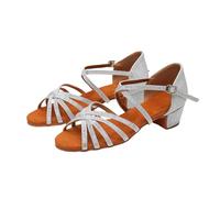 Morbuy Chaussures de Danse Latine Fille avec Brides Réglables, Chaussures Danse Latine Enfant Orteils Ouverts, Petit Talon 3cm Confortable, pour Danse Salon Salsa Tango Bachata Cha Cha (Gris,30)