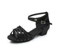 Morbuy Chaussures de Danse Latine Fille, Chaussures Danse Latine Enfant Petit Talon 3cm Confortable Élégant Bout Ouvert T-Strap pour Danse Salon Salsa Tango Bachata Cha Cha (Noir,33)