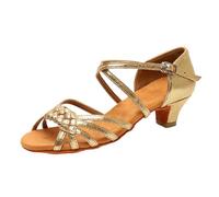 Morbuy Chaussures de Danse Latine Fille, Chaussures Danse Latine Enfant Petit Talon Confortable Élégant Bout Ouvert 25-33 EU pour Danse Salon Salsa Tango Bachata (Couleur Or 4,5 cm,27)