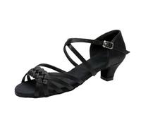 Morbuy Chaussures de Danse Latine Fille, Chaussures Danse Latine Enfant Petit Talon Confortable Élégant Bout Ouvert 25-33 EU pour Danse Salon Salsa Tango Bachata (Noir 4,5 cm,27)