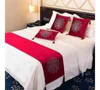 Morbuy Chemin de Lit avec Coussin Assorti, Couleur Unie Chemin de Lit Hôtel Doux Drapeau de Lit pour Salon, Chambre à Coucher, Décoration de la Maison (Rouge,45x240CM pour lit de 2m)
