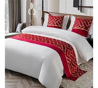 Morbuy Chemin de Lit avec Coussin Assorti, Couleur Unie Chemin de Lit Hôtel Doux Drapeau de Lit pour Salon, Chambre à Coucher, Décoration de la Maison (50x240+50x50cm,Garniture Or Rouge)