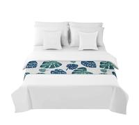 Morbuy Chemin de Lit Hôtel Doux Qui Ne Se Décolore Pas - Moderne Motif de Feuille de Palmier 3D Accueil Literie Drapeau Drapeau Queue de Lit Décoration de la Maison (50x240cm,Bleu)