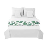Morbuy Chemin de Lit Hôtel Doux Qui Ne Se Décolore Pas - Moderne Motif de Feuille de Palmier 3D Accueil Literie Drapeau Drapeau Queue de Lit Décoration de la Maison (50x240cm,Vert Tropical)