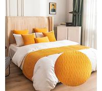 Morbuy Chemin de lit Hôtel Doux Qui ne se Décolore Pas - Moderne Réversible Plisser Accueil Literie Drapeau Drapeau Queue De Lit Housse de Coussin (45x240cm (chemins de lit Jacquard),Jaune Vif)