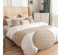 Morbuy Chemin de lit Hôtel Doux Qui ne se Décolore Pas - Moderne Réversible Plisser Accueil Literie Drapeau Drapeau Queue De Lit Housse de Coussin (55x55cm (Taie d'oreiller),Beige)