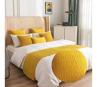 Morbuy Chemin de lit Hôtel Doux Qui ne se Décolore Pas - Moderne Réversible Plisser Accueil Literie Drapeau Drapeau Queue De Lit Housse de Coussin (55x55cm (Taie d'oreiller),Jaune Moutarde)