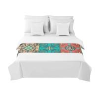 Morbuy Chemin de Lit Hôtel Doux Qui Ne Se Décolore Pas - Moderne Style Mandala Boho Accueil Literie Drapeau Drapeau Queue de Lit Décoration de la Maison (Carreaux Bleus,50x180cm)