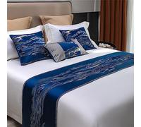Morbuy Chemin de Lit Hôtel Doux Qui ne se Décolore Pas - Style Chinois Accueil Literie Drapeau Drapeau Queue De Lit Décoration de la Maison (45x210cm pour lit de 150cm,Bleu)