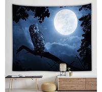 Morbuy Chouette Tapisserie Murales 150 x 200cm Hippie Décoration Tenture Couverture Pique-Nique Polyester Nappe Serviette de Plage Yoga Indienne Tapestry (Petit (130 x 150cm), Hibou sous la Lune)