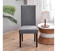 Morbuy Couleur Unie Housse de Chaise de Salle à Manger Lot de 1/4/6/10, Velours Housse de Chaise Extensible Lavable Universelle à Dossier Haut pour Hôtel,Restaurant (Anthracite,10 pièces)