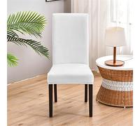 Morbuy Couleur Unie Housse de Chaise de Salle à Manger Lot de 1/4/6/10, Velours Housse de Chaise Extensible Lavable Universelle à Dossier Haut pour Hôtel,Restaurant (Blanc,4 pièces)
