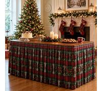 Morbuy Couronne de Noël Jupe de Table Rectangulaire Lavable, Jupe de Table pour Bureau Enseignant, Bureau de Dortoir, Décorations de Fête Hôtels Buffets événements (Carreaux Vintage,140x75cm)
