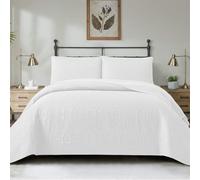 Morbuy Couvre Lit Matelassé 2/1 Personnes, Douce Dessus de Lit avec 2 Taies d'oreiller Léger Couverture Lit Boutis Couvre-Lit Chaud pour Toutes Les Saisons (180 * 220cm,Blanc)