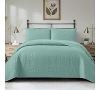 Morbuy Couvre Lit Matelassé 2/1 Personnes, Douce Dessus de Lit avec 2 Taies d'oreiller Léger Couverture Lit Boutis Couvre-Lit Chaud pour Toutes Les Saisons (180 * 220cm,Bleu)