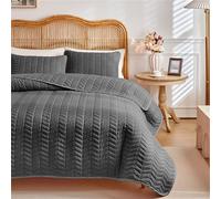 Morbuy Couvre Lit Matelassé 2/1 Personnes, Douce Dessus de Lit avec 2 Taies d'oreiller Léger Couverture Lit Boutis Couvre-Lit Chaud pour Toutes Les Saisons (176 * 230+51 * 66cm,Rhombus/Gris Noir)