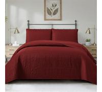 Morbuy Couvre Lit Matelassé 2/1 Personnes, Douce Dessus de Lit avec 2 Taies d'oreiller Léger Couverture Lit Boutis Couvre-Lit Chaud pour Toutes Les Saisons (180 * 220cm,Bourgogne)