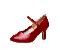 Morbuy Cuir PU Chaussures Danse Latine Femme,Sandales de Danse Salsa Confortable Conception à Sangle Réglable,Chaussures Latine pour Danse Salon Tango Bachata Cha Cha (Rouge Foncé (7 cm),36)