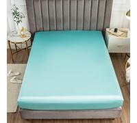 Morbuy Drap Housse 150x190, Vert Clair Satin Draps Housses pour Matelas Épais Jusqu'à 30 cm, Luxe Drap-Housse en Microfibre Soyeux, Lisse Respirant et Doux