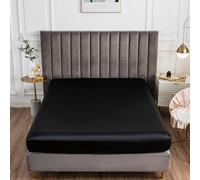 Morbuy Drap Housse 160 x 200, Noir Satin Draps Housses pour Matelas Épais Jusqu'à 30 cm, Luxe Drap-Housse en Microfibre Soyeux, Lisse Respirant et Doux
