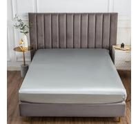 Morbuy Drap Housse 200x200, Argent Satin Draps Housses pour Matelas Épais Jusqu'à 30 cm, Luxe Drap-Housse en Microfibre Soyeux, Lisse Respirant et Doux