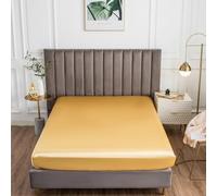 Morbuy Drap Housse 200x200, Or Satin Draps Housses pour Matelas Épais Jusqu'à 30 cm, Luxe Drap-Housse en Microfibre Soyeux, Lisse Respirant et Doux