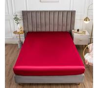 Morbuy Drap Housse 80x200, Rouge Satin Draps Housses pour Matelas Épais Jusqu'à 30 cm, Luxe Drap-Housse en Microfibre Soyeux, Lisse Respirant et Doux
