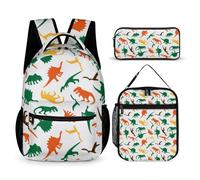 Morbuy Ensemble Sac à Dos Enfant, Motif Dinosaure 3D Cartable 3 Pieces pour Fille Garçon, Sacs d'École + Sac à Déjeuner Isotherme + Trousse à Crayons, pour Étudiant Voyage (Dinosaure 2)