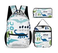 Morbuy Ensemble Sac à Dos Enfant, Motif Dinosaure 3D Cartable 3 Pieces pour Fille Garçon, Sacs d'École + Sac à Déjeuner Isotherme + Trousse à Crayons, pour Étudiant Voyage (Dinosaure 4)
