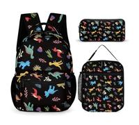 Morbuy Ensemble Sac à Dos Enfant, Motif Dinosaure 3D Cartable 3 Pieces pour Fille Garçon, Sacs d'École + Sac à Déjeuner Isotherme + Trousse à Crayons, pour Étudiant Voyage (Coloré)
