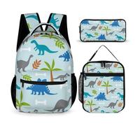 Morbuy Ensemble Sac à Dos Enfant, Motif Dinosaure 3D Cartable 3 Pieces pour Fille Garçon, Sacs d'École + Sac à Déjeuner Isotherme + Trousse à Crayons, pour Étudiant Voyage (Dinosaure 3)