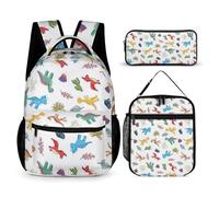 Morbuy Ensemble Sac à Dos Enfant, Motif Dinosaure 3D Cartable 3 Pieces pour Fille Garçon, Sacs d'École + Sac à Déjeuner Isotherme + Trousse à Crayons, pour Étudiant Voyage (Feuille)