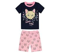 Morbuy Ensembles de Pyjama d'été pour Fille Imprimé Chaton Mignon Enfants Col Rond Vêtement de Nuit Coton Rose Fleurs Doux Homewear Haut Manches Courtes et Shorts (Rose,8T)
