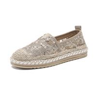 Morbuy Espadrilles Plates Femme 35-40, Espadrilles été Confortable Slip on Chaussure en Toile Slip-ins Légère et Coutures Apparentes Classiques Semelle Antidérapante (39,697 Beige)