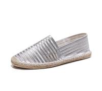 Morbuy Espadrilles Plates Femme 35-40, Espadrilles été Confortable Slip on Chaussure en Toile Slip-ins Légère et Coutures Apparentes Classiques Semelle Antidérapante (36,Argent)