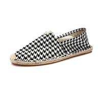 Morbuy Espadrilles Plates Homme Femme 35-45, Espadrilles été Confortable Slip on Chaussure en Toile Slip-ins Légère et Coutures Apparentes (38,YF10 Pied-de-Poule Noir)