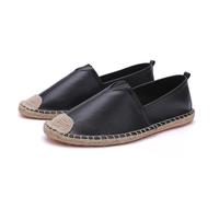 Morbuy Espadrilles Plates Homme Femme 36-47, Espadrilles été Confortable Slip on Chaussure en Toile Slip-ins Légère et Coutures Apparentes Classiques Semelle Antidérapante (41,Cuir Noir)