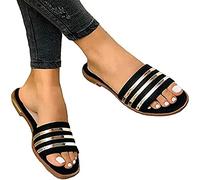 Morbuy Femmes Été Plate Sandales, Casual Rome Bout Ouvert Slip-on Chaussures Talon 2 CM Mode Bouche de Poisson Grande Taille Open Toe Non-Slip Confortable Sandales (40,Noir)
