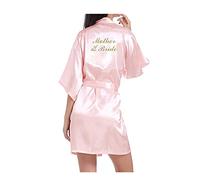 Morbuy Femmes Kimono vêtements de Nuit Mariée Robes de Chambre et Kimonos Longue Estampage à Chaud Satin Rayonne Peignoir Chemise de Nuit (XL, Mother of The Bride Rose)