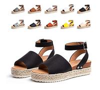Morbuy Femmes Talon Compensées Plateforme Sandales, Casual Rome Plate Bout Ouvert Slip-on Chaussures Talon 5.6 CM Été Mode Grande Taille Open Toe Non-Slip Confortable Flip Flop (39,Noir)
