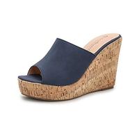 Morbuy Femmes Talon Compensées Plateforme Sandales, Grande Taille Casual Plate Bout Ouvert Slip-on Chaussures Été Mode Open Toe Non-Slip Chaussures de Plage Confortable Flip Flop (41,Marine)