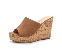 Morbuy Femmes Talon Compensées Plateforme Sandales, Grande Taille Casual Plate Bout Ouvert Slip-on Chaussures Été Mode Open Toe Non-Slip Chaussures de Plage Confortable Flip Flop (39,Marron)