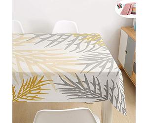 Morbuy Feuille Nappe Rectangulaire Anti Tache Nappe de Table Imperméable Lavable et Facile d'entretien pour Ménage Table Basse Jardin Extérieure Picnic (Blanc doré,140x240cm)