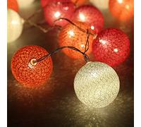 Morbuy Guirlande Lumineuse Boules, Piles Décoration Intérieur 20 LED Coton Boule Chaîne Lumièr pour Fête Noël Halloween Mariage Chambre Romantique Décor (3.3M / 20 Boule lumière, Rose Rouge Charme)